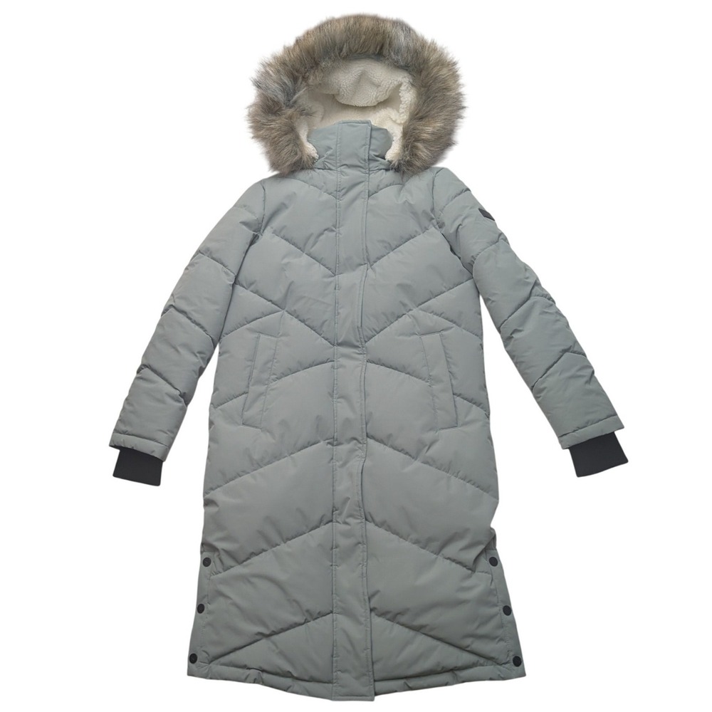 Roxy DryFlight 5K Puffer Parka Jacket Womens Small Sage Green Faux Fur Hooded